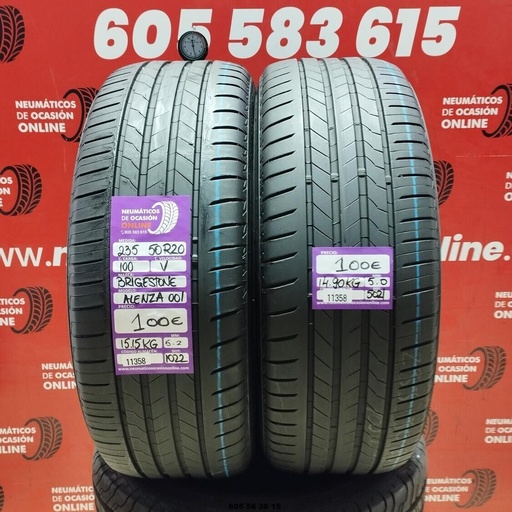 [Ref:11358] 2x 235 50 R20 100V BRIDGESTONE ALENZA 001 5.2/5.0mm REF:11358