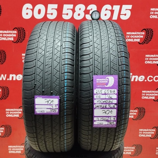 [Ref: 11433] 2x 235 65 R18 110VXL MICHELIN LATTITUDE TOUR HP 5.0/5.4mm REF:11433