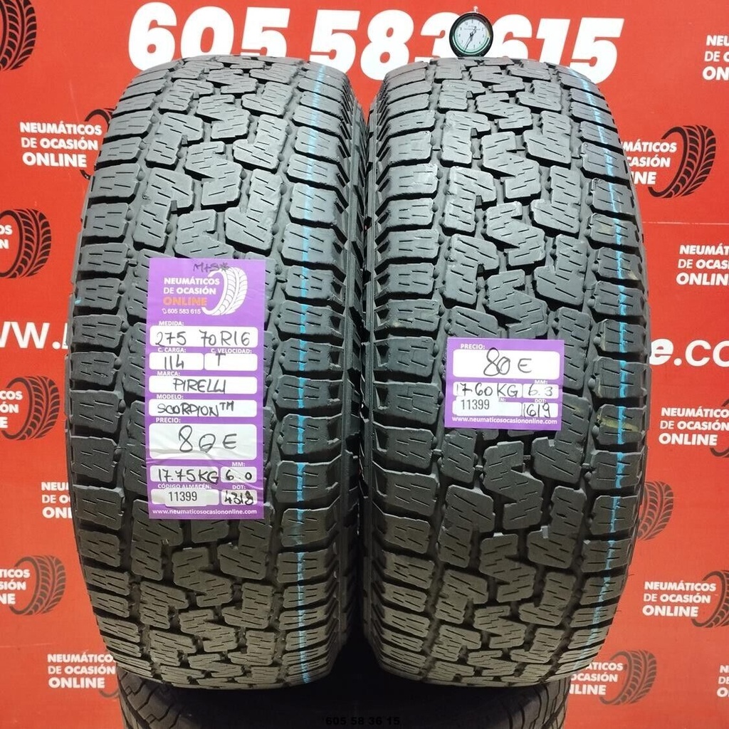 2x 275 70 R16 114TPIRELLI SCORPION TM M+S* 6.0/6.3mm REF:11399