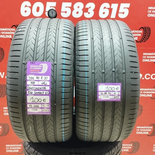 [Ref: 11336] 2x 285 40 R20 108W XL CONTINENTAL ECO CONTACT 6Q MO 5.4/4.3mm REF:11336