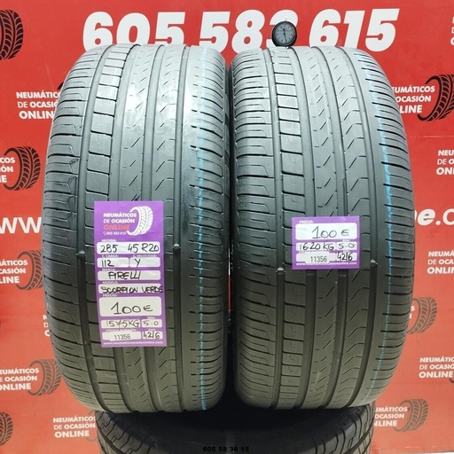 [Ref: 11356] 2x 285 45 R20 112Y PIRELLI SCORPION VERDE 5.0/5.0mm REF:11356