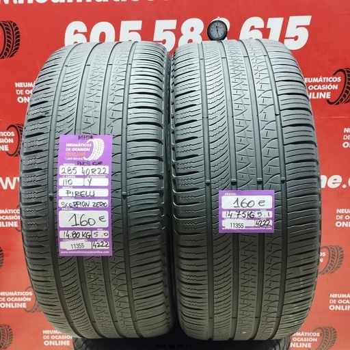 [Ref: 11355] 2x 285 40 R22 110Y PIRELLI SCORPION ZERO PNCS M+S* 5.0/5.1 REF:11355