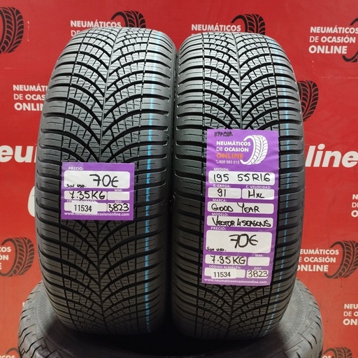 [Ref.11534] 2x 195 55 16 91HXL GOODYEAR VECTOR 4SEASONS M+S* DOT: 3823 (SIN USO) Ref.11534