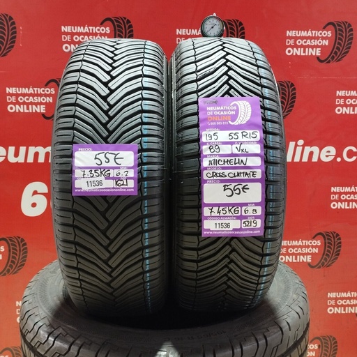 [Ref: 11536] 2x 195 55 15 89VXL MICHELIN CROSS CLIMATE M+S* 6.2/6.8mm REF:11536