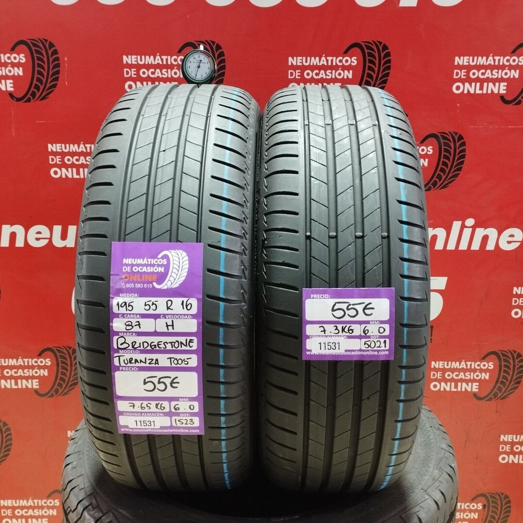 2x 195 55 R16 87H BRIDGESTONE TURANZA T005 6.0/6.0mm REF:11531