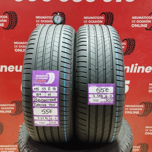 [Ref:11531] 2x 195 55 R16 87H BRIDGESTONE TURANZA T005 6.0/6.0mm REF:11531