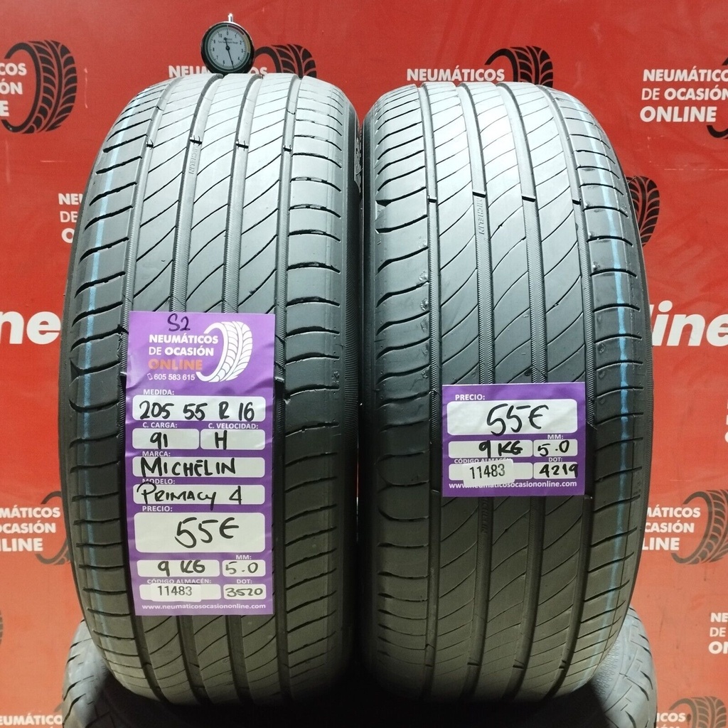 2x 205 55 R16 91H MICHELIN PRIMACY4 S2 5.0/5.0mm REF:11483