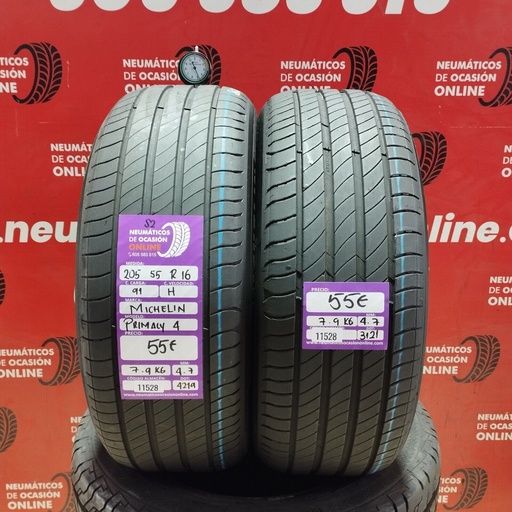 [Ref:11528] 2x 205 55 R16 91H MICHELIN PRIMACY4 S2 4.7/4.7mm REF:11528