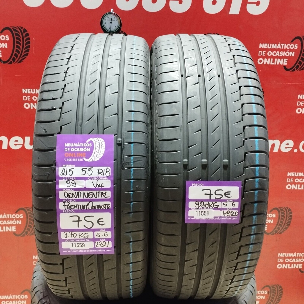 2x 215 55 R18 99VXL CONTINENTAL PREMIUM CONTACT6 5.6/5.6mm REF:11559