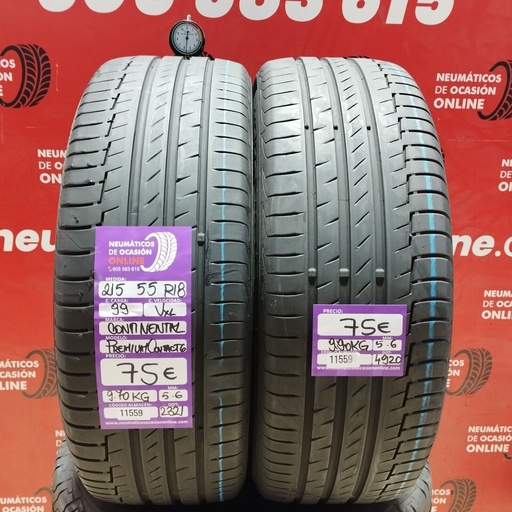 [Ref:11559] 2x 215 55 R18 99VXL CONTINENTAL PREMIUM CONTACT6 5.6/5.6mm REF:11559