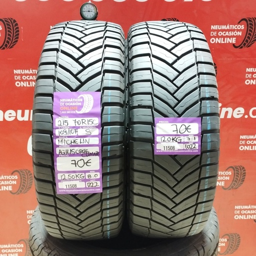 [Ref: 11508] 2x 215 70 R 15C 109/107S MICHELIN AGILIS CROSS CLIMATE 8.0/7.1mm REF:11508