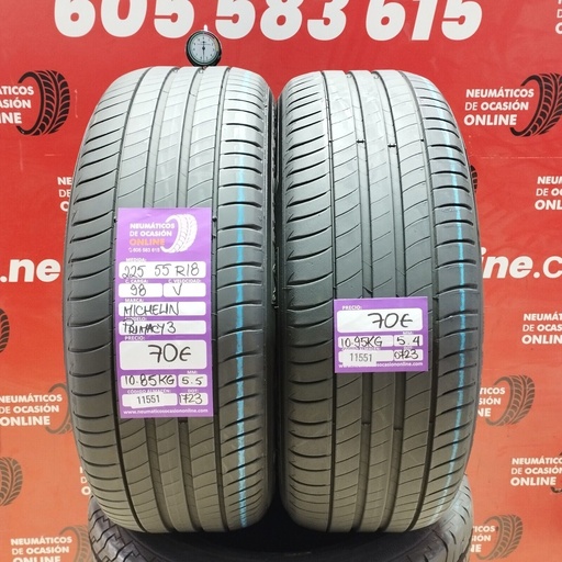 [Ref:11551] 2x 225 55 R18 98V MICHELIN PRIMACY3 5.5/5.4mm REF:11551