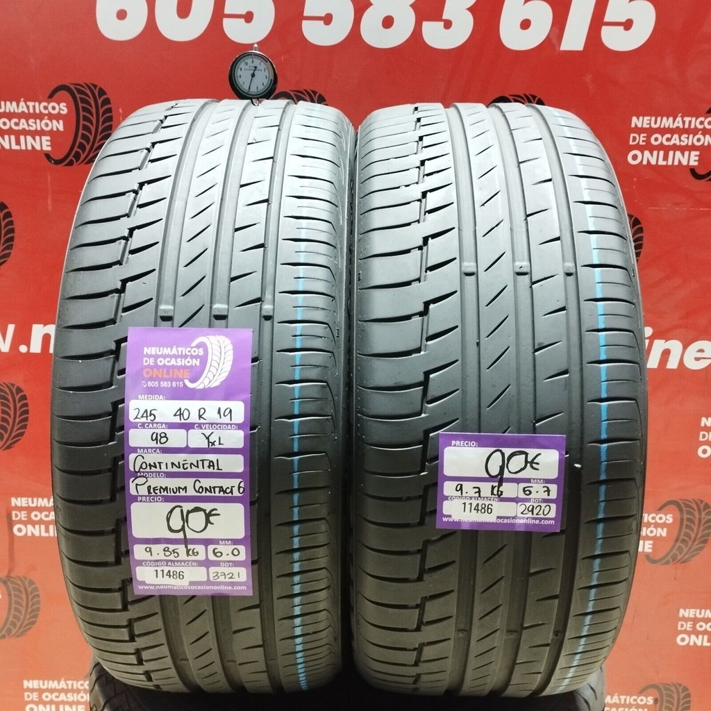 2x 245 40 R19 98YXL CONTINENTAL PREMIUM CONTACT6 6.0/5.7mm REF:11486