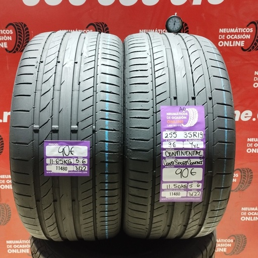 [Ref: 11480] 2x 255 35 R19 96YXL CONTINENTAL CONTISPORT CONTACT AO 5.6/5.6mm REF:11480