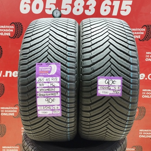 [Ref: 11541] 2x 255 45 R19 104HXL MICHELIN CROSSCLIMATE2 M+S* VOL 5.6/5.6mm REF:11541