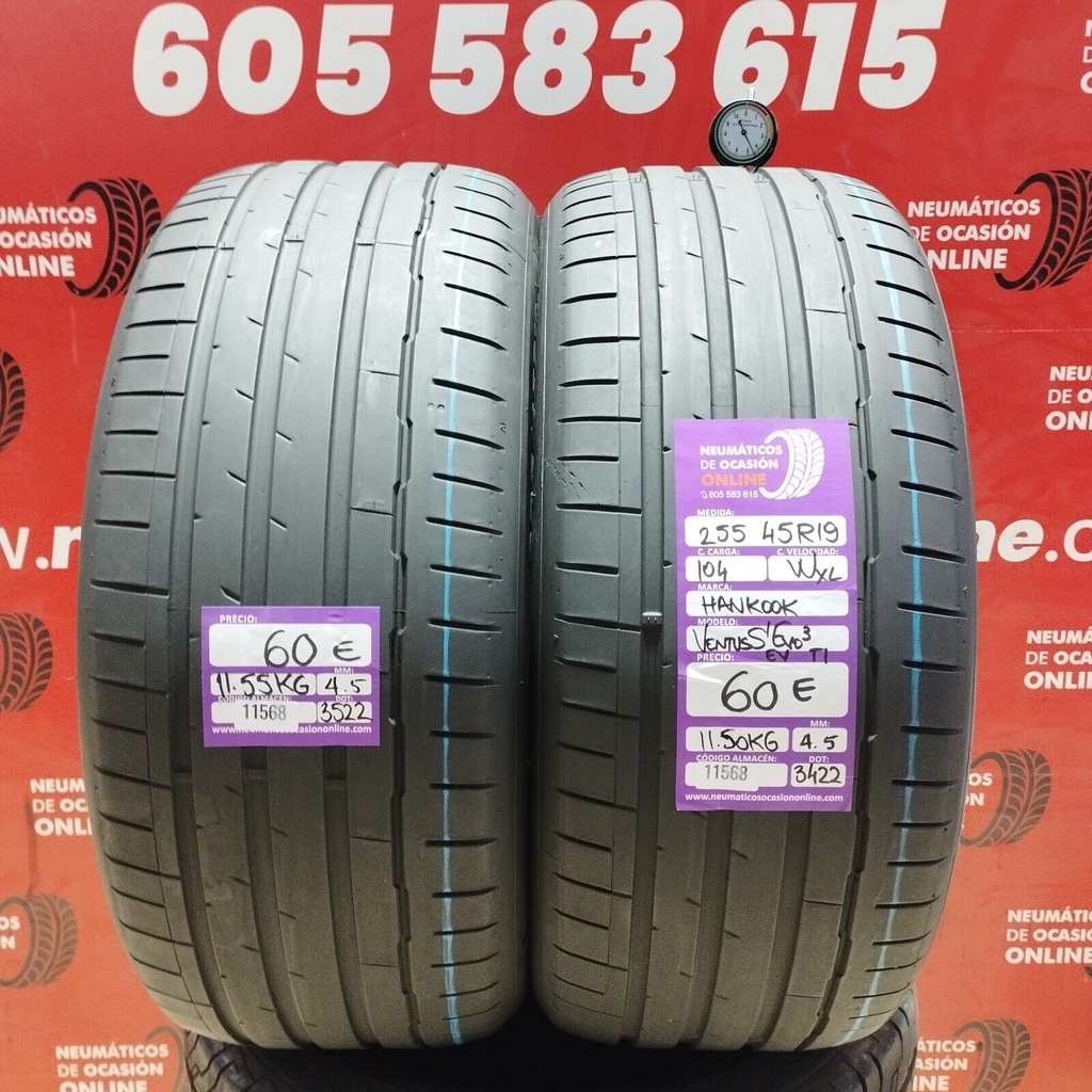 2x 255 45 R19 104WXL HANKOOK VENTUS EVO3 4.5/4.5mm REF: 11568