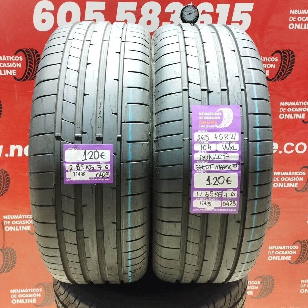 2x 265 45 R21 104WXL DUNLOP  SPORT MAXX RT2 7.6/7.6mm REF:11499