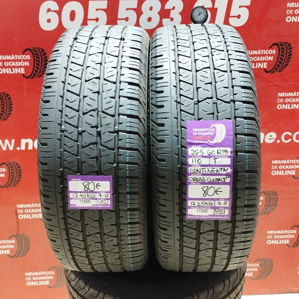 2x 265 60 R18 110T CONTINENTAL CROSS CONTACT LX 7.0/7.3mm REF:11500