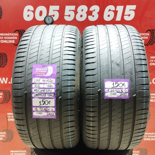 [Ref: 11495] 2x 275 40 R20 106WXL MICHELIN LATITUDE SPORT3 RSC 5.0/5.0mm REF:11495