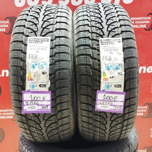 [Ref.11553] 2x 225 55 R18 98V BRIDGESTONE BLIZZAK DOT: 4119/3719 (SIN USO) Ref.11553