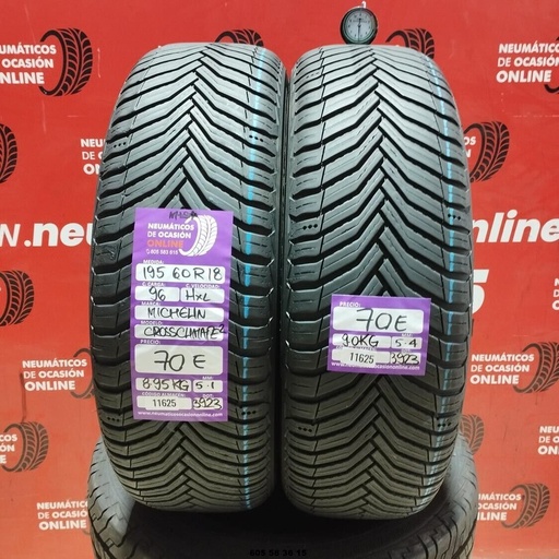 [Ref:11625] 2x 195 60 R18 96HXL MICHELIN CROSSCLIMATE2 M+S* 5.1/5.4mm REF:11625