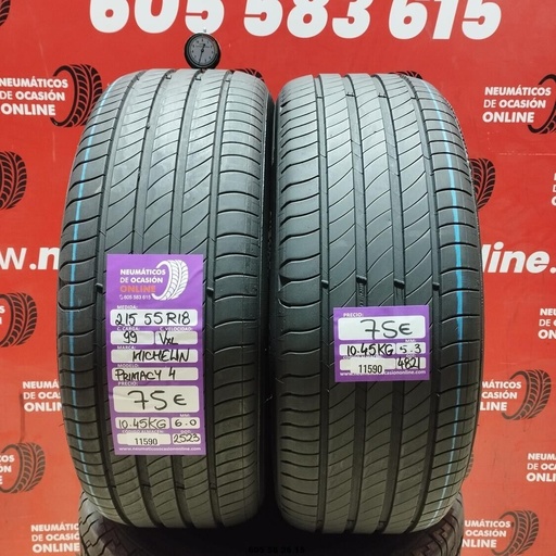 [Ref:11590] 2x 215 55 R18 99VXL MICHELIN PRIMACY4 6.0/5.3mm Ref.11590