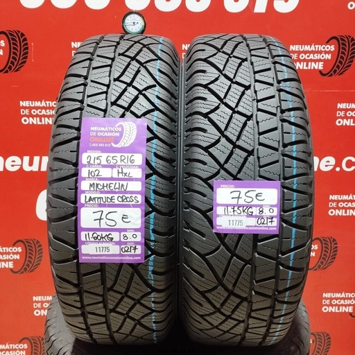 [Ref:11775] 2x 215 65 R16 102HXL MICHELIN LATITUDE CROSS 8.0/8.0mm Ref.11775