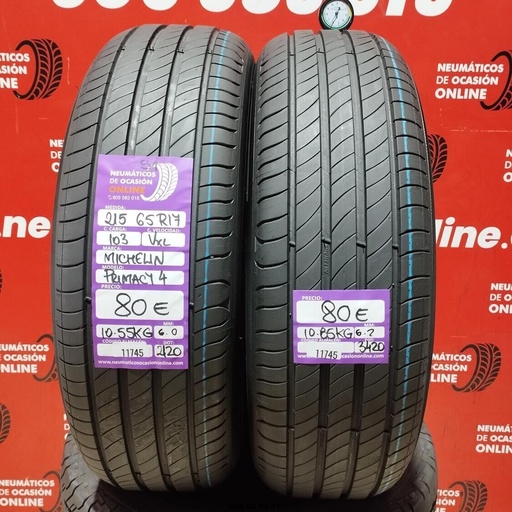 [Ref: 11745] 2x 215 65 R17 103VXL MICHELIN PRIMACY4 6.0/6.2mm Ref.11745