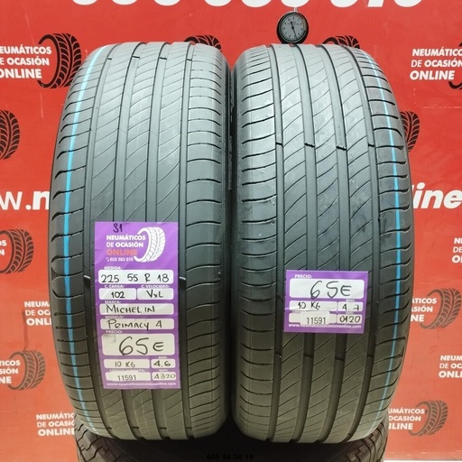 [Ref: 11591] 2x 225 55 R18 102VXL MICHELIN PRIMACY4 S1 4.6/4.7mm REF:11591