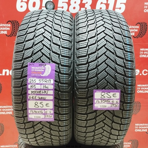 [Ref: 11596] 2x 235 55 R19 105HXL MICHELIN X-ICE SNOW SUV M+S* 6.5/6.5mm REF:11596