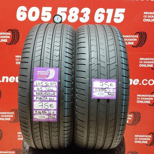 [Ref: 11779] 2x 245 50 R19 105WXL BRIDGESTONE ALENZA 001 5.8/5.0mm REF:11779