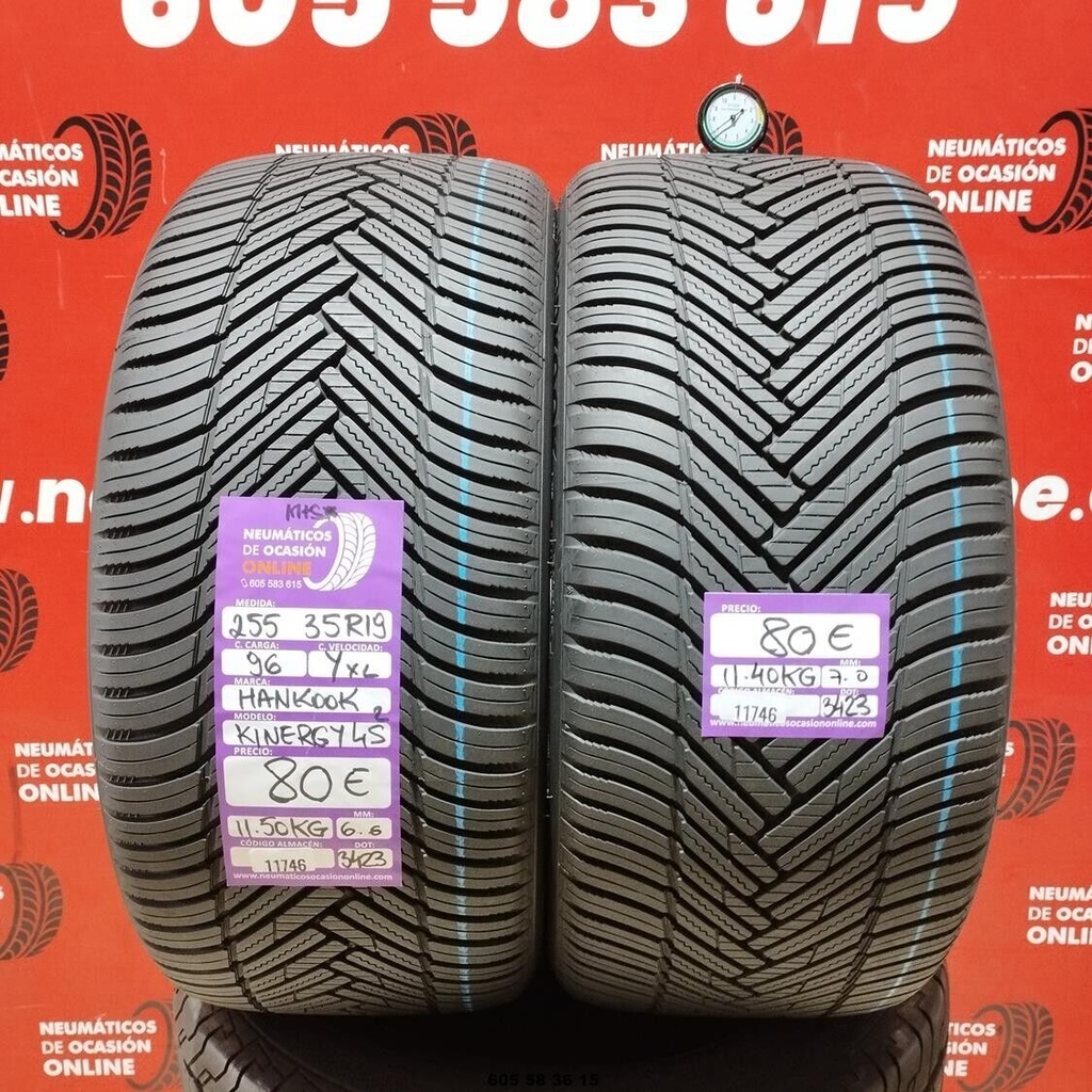 2x 255 35 R19 96YXL HANKOOK KINERGY 4S m+s* 6.6/7.0mm REF:11746