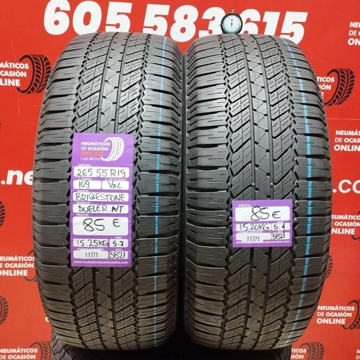 [Ref: 11771] 2x 265 55 R19 109VXL BRIDGESTONE DUELER A/T 5.2/5.4mm REF:11771