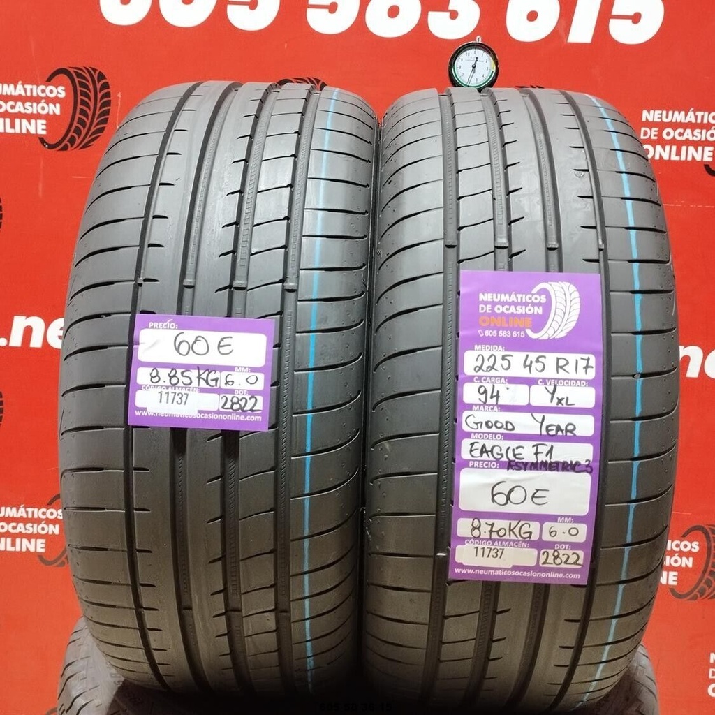 2x 225 45 R17 94YXL GOODYEAR EAGLE F1 ASYMMETRIC3 6.0/6.0mm REF:11737