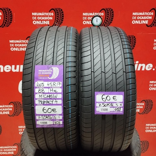 [Ref: 11698] 2x 205 45 R17 88HXL MICHELIN PRIMACY4 S2 5.1/5.4mm REF:11698