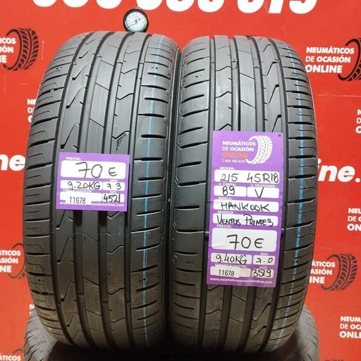 [Ref: 11678] 2 x 215 45 R18 89V HANKOOK VENTUS PRIME3 7.3/7.0mm REF:11678