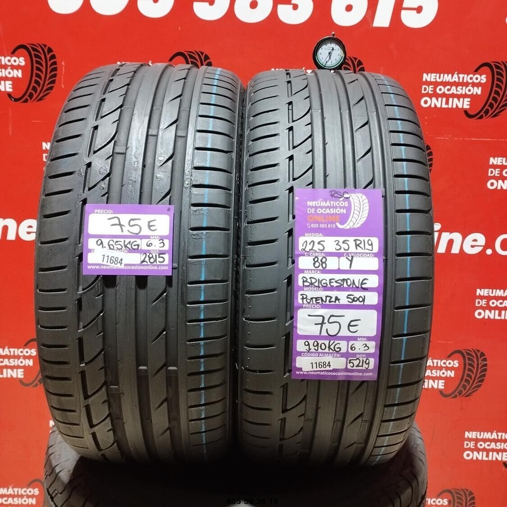 2x 225 35 R19 88Y BRIDGESTONE POTENZA 5001 RSC 6.3/6.3mm REF:11684