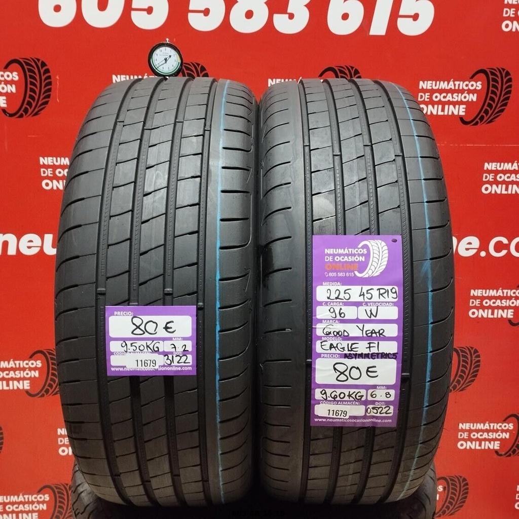 2x 225 45 R19 96W GOODYEAR EAGLE F1 ASYMMETRIC5 7.2/6.8mm REF:11679