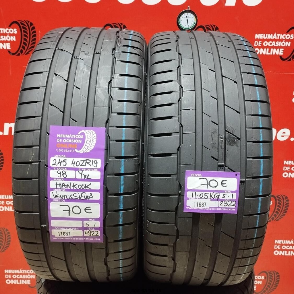 2x 245 40 ZR19 98YXL HANKOOK VENTUS EVO3 5.1/5.1mm REF:11687