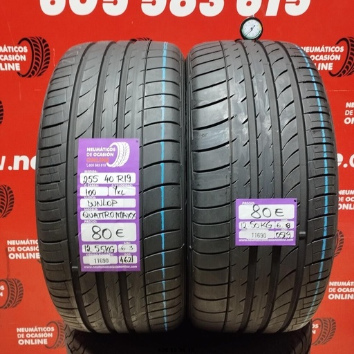 [Ref: 11690] 2x 255 40 R19 100YXL DUNLOP QUATTRO MAXX 6.3/6.8mm REF:11690