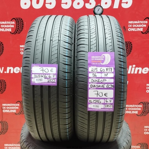 [Ref: 11793] 2x 215 60 R17 96H DUNLOP ENSAVE EC300 6.5/6.5mm REF:11793