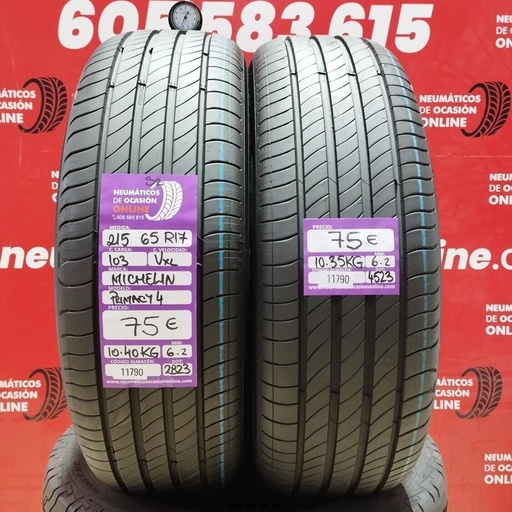 [Ref:11790] 2x 215 65 R17 103VXL MICHELIN PRIMACY4 S2 6.2/6.2mm REF:11790