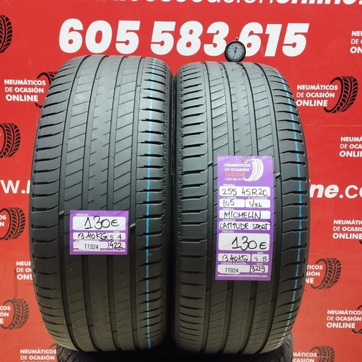 [Ref: 11924] 2x 255 45 R20 105VXL MICHELIN LATTITUDE SPORT3 VOL 5.4/5.8mm REF:11924