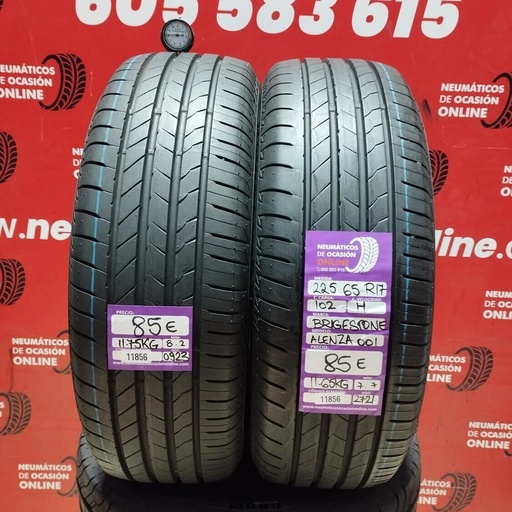 [Ref:11856] 2x 225 65 R17 102H BRIDGESTONE ALENZA 001 7.7/8.2mm REF:11856