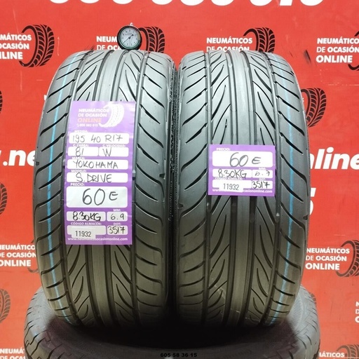 [Ref: 11932] 2x 195 40 R17 81W YOKOHAMA S.DRIVE 6.9/6.7mm REF:11932