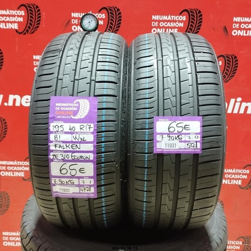 [Ref: 11931] 2x 195 40 R17 81WXL FALKEN ZE 310 ECORUN 7.1/7.0mm REF:11931