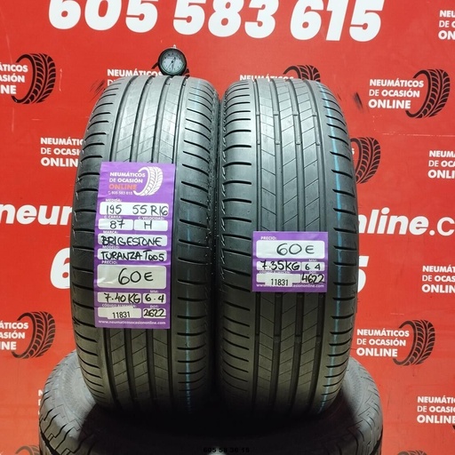 [Ref: 11831] 2x 195 55 R16 87H BRIDGESTONE TURANZA T005 6.4/6.4mm REF:11831