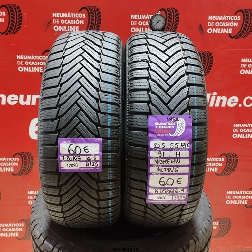 [Ref: 12020] 2x 205 55 R16 91H MICHELIN ALPIN6 M+S* 6.5/6.9mm REF:12020