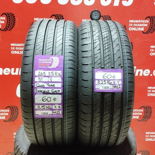 [Ref: 11829] 2x 205 55 R16 91V GOODYEAR EFFICIENT GRIP 7.8/8.5mm REF:11829