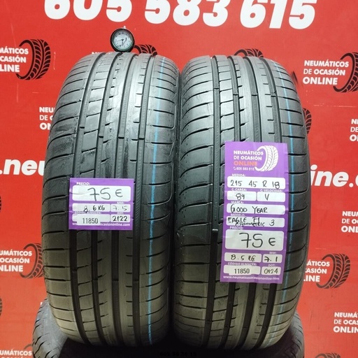 [Ref: 11850] 2x 215 45 R18 89V GOODYEAR EAGLE F1 ASYMMETRIC3 7.5/7.1mm REF:11850